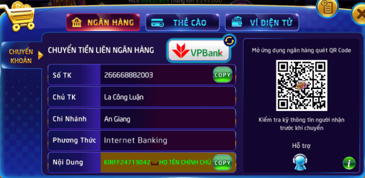 Nạp tiền qua ngân hàng nhanh chóng, tiện lợi nhất Nạp tiền qua ngân hàng nhanh chóng, tiện lợi nhất